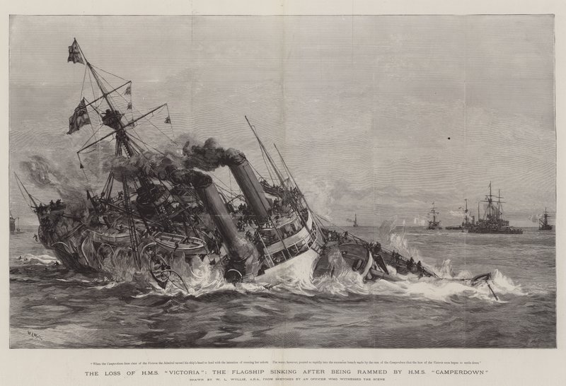 The Loss of HMS Victoria, the Flagship Sinking after Being Rammed by HMS Camperdown by William Lionel Wyllie