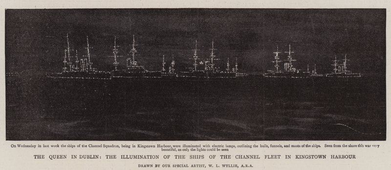 The Queen in Dublin, the Illumination of the Ships of the Channel Fleet in Kingstown Harbour by William Lionel Wyllie