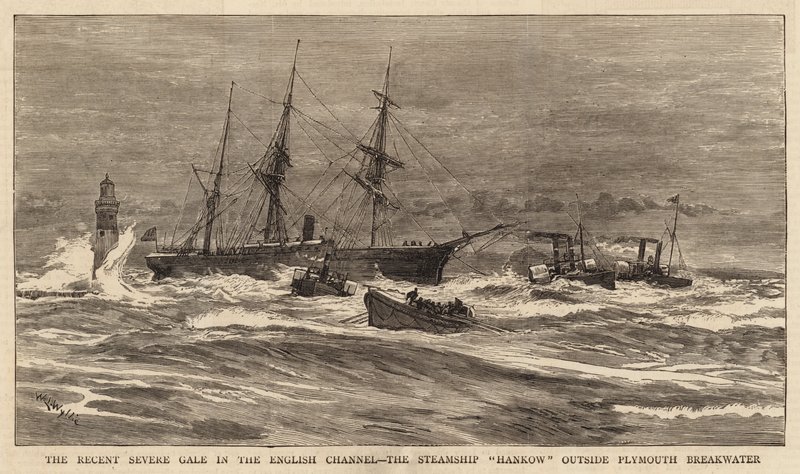 The Recent Severe Gale in the English Channel, the Steamship Hankow Outside Plymouth Breakwater by William Lionel Wyllie