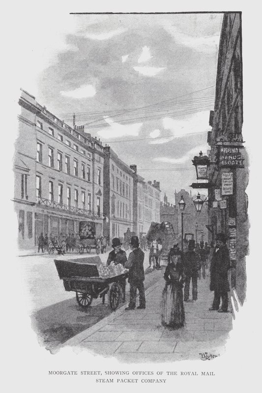 Moorgate Street, Showing Offices of the Royal Mail Steam Packet Company by William Luker