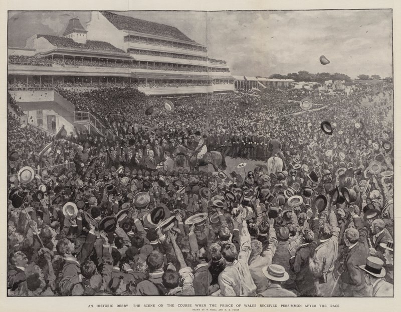 A Historic Derby, the Scene on the Course when the Prince of Wales received Persimmon after the Race by William Small