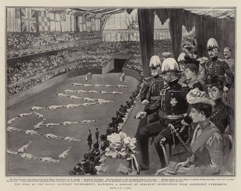 The King at the Royal Military Tournament, watching a Display by Sergeant Instructors from Aldershot Gymnasium by William T. Maud