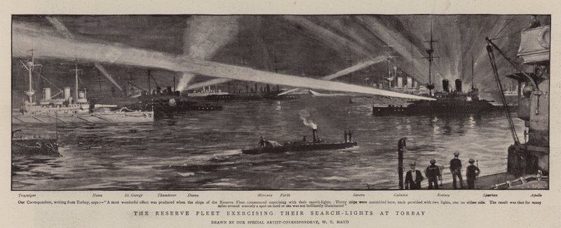 The Reserve Fleet exercising their Search-Lights at Torbay by William T. Maud
