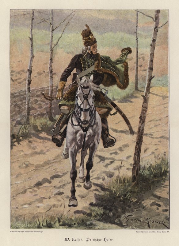 Polish Hussar (colour litho) by Wojciech Kossak