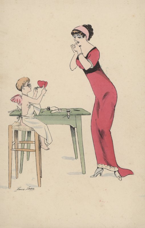 Girl Waiting for Two Hearts to be Spliced Together by Cupid by Xavier Sager