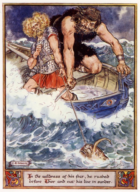 In the Wildness of His Fear, He Rushed Before Thor and Cut His Line in Sunder by after Charles Edmund Brock
