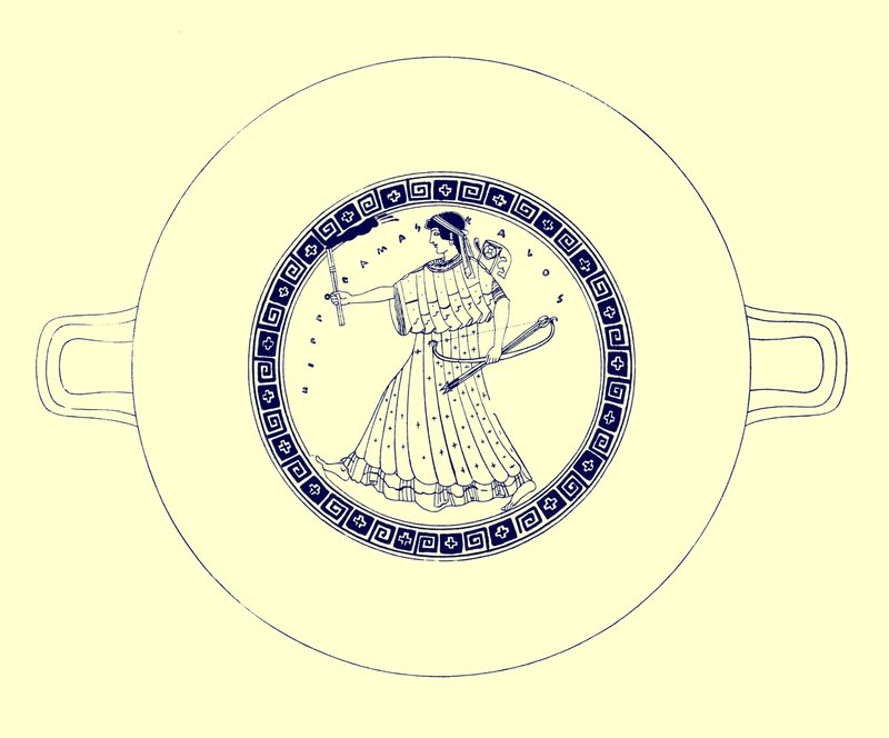 Artemis with Bow, Arrow and Torch, illustration from Greek Vase Paintings by J. E. Harrison and D. S. MacColl, published 1894 by after English School