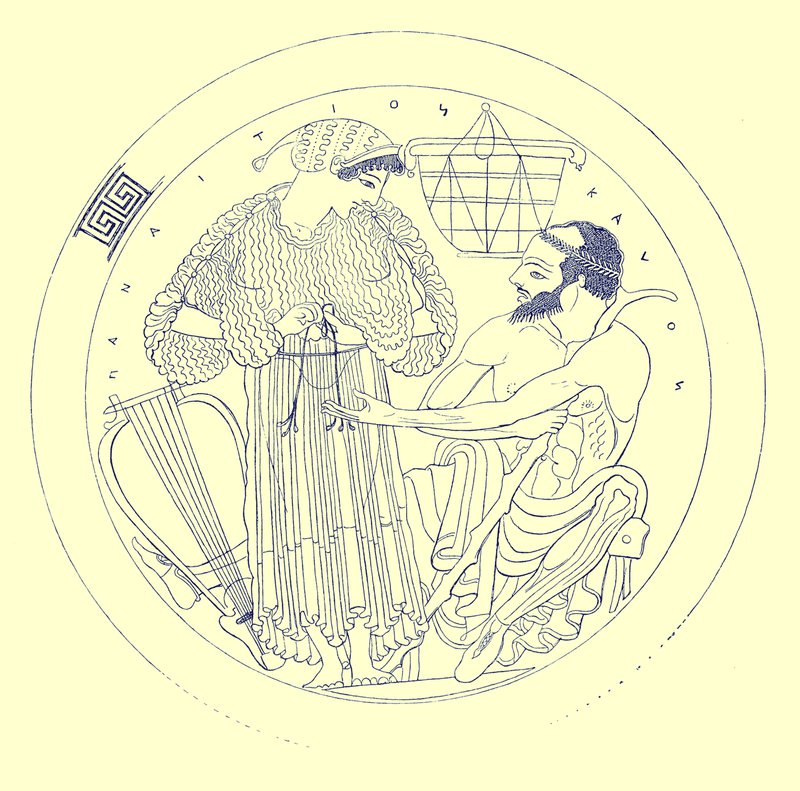 Interior of Cylix by Euphronios, illustration from Greek Vase Paintings by J. E. Harrison and D. S. MacColl, published 1894 by after English School