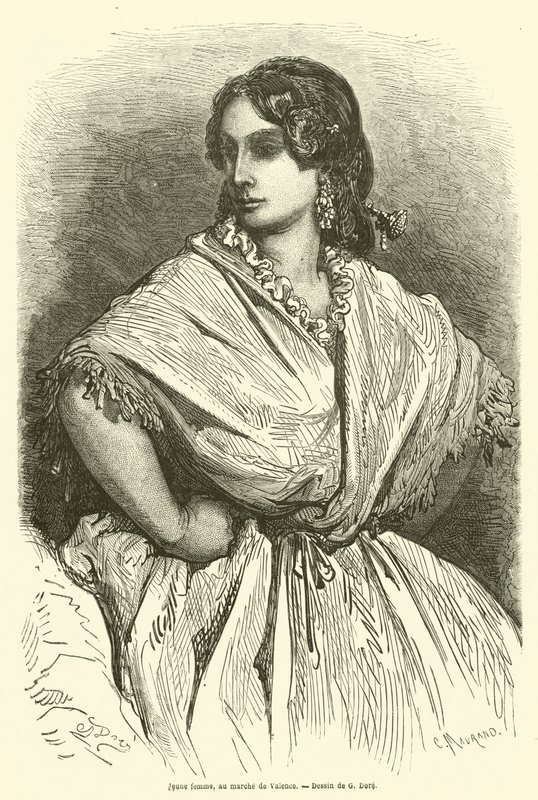 Young Woman at the Valencia Market by Gustave after Dore