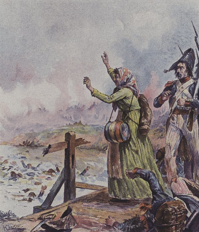 A French Cantiniere Seeing Her Husband Among a Group of Drowning Soldiers at the Battle of Arcole, Italy, 1796 by after Henri Georges Jacques Chartier