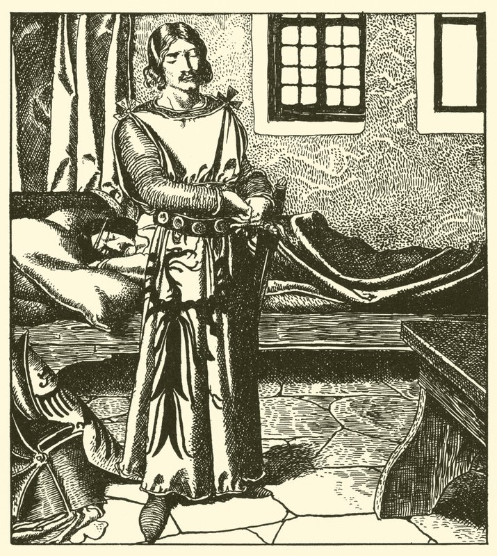 Sir Launcelot takes the armor of Sir Kay by after Howard Pyle