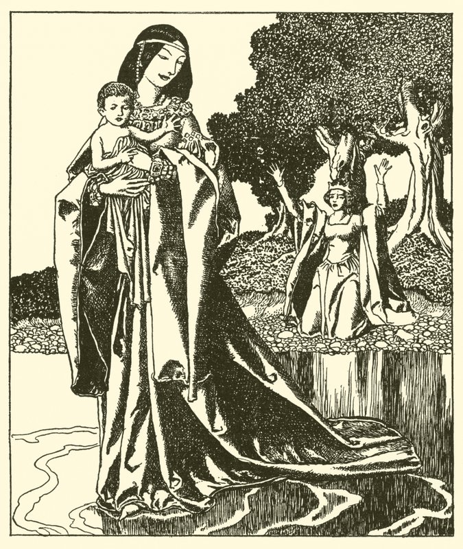 The Lady Nymue bears away Launcelot into the Lake by after Howard Pyle