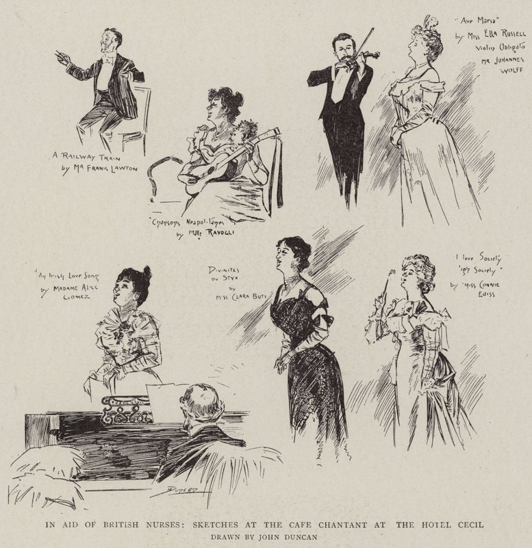 In Aid of British Nurses, Sketches at the Cafe Chantant at the Hotel Cecil by after John Duncan