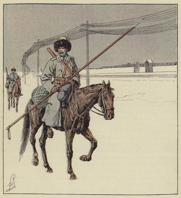 Amur Cossacks Guarding the Trans-Siberian Railway by after Louis Charles Bombled