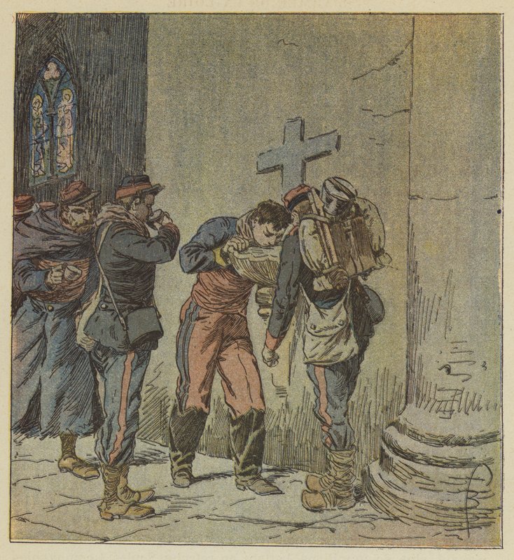 In the Church of Villiers, Dying French Prisoners Share the Contents of a Holy Water Font by after Louis Charles Bombled