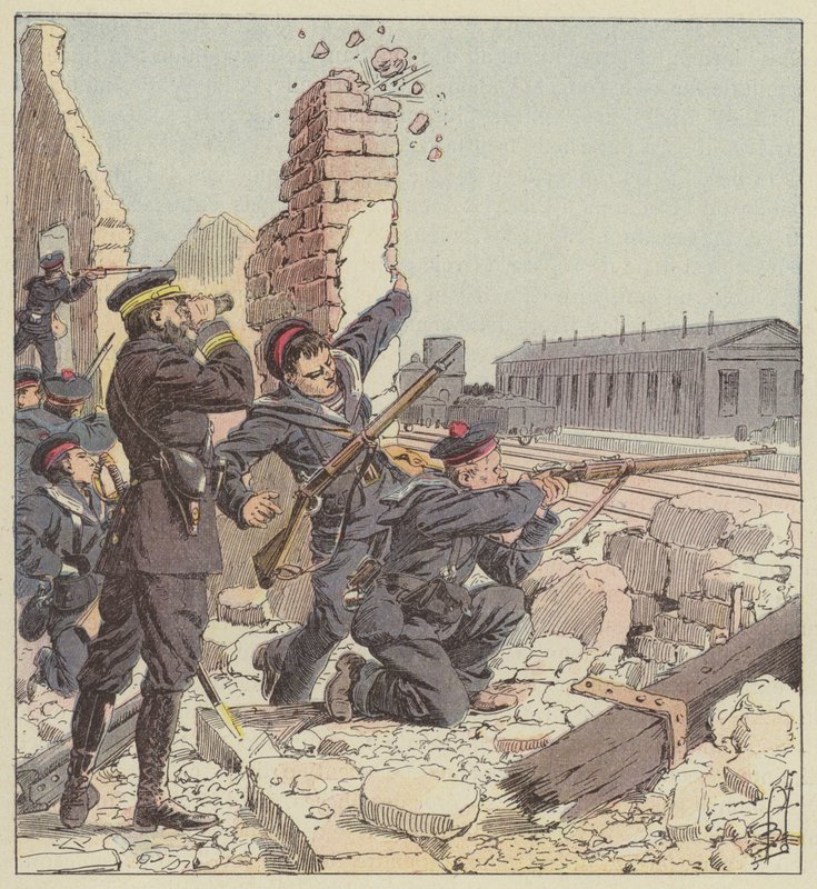 Defense of the Tien-Tsin Station by Marine Fusiliers by after Louis Charles Bombled