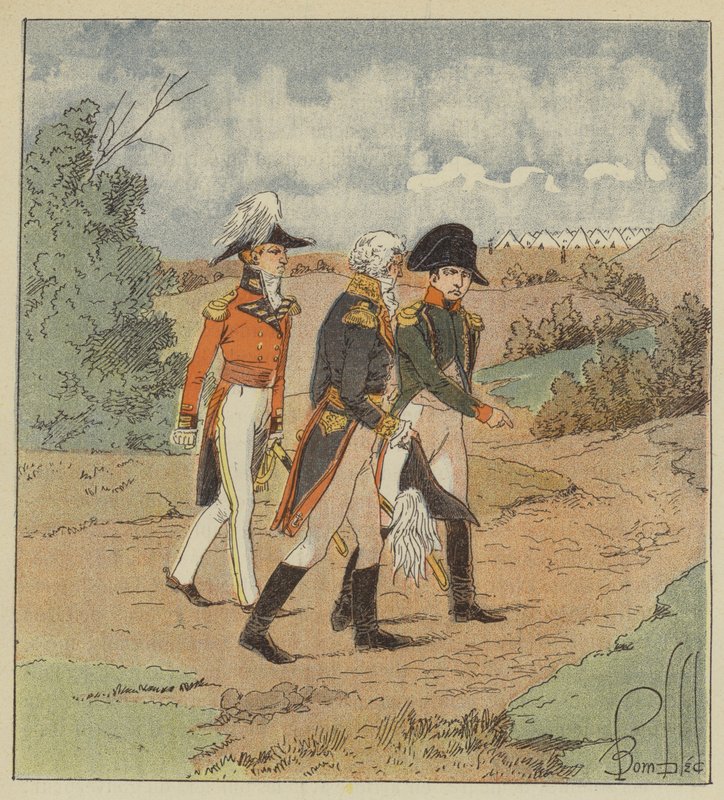 The Emperor talks with the English admiral in the presence of the governor by after Louis Charles Bombled