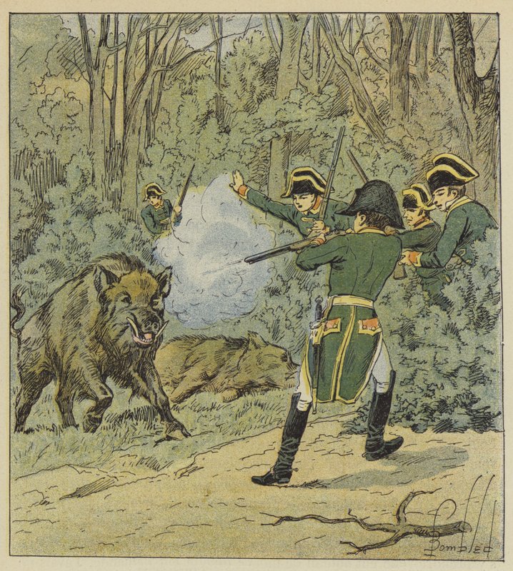 The Emperor hunts wild boar in the forest of Marly by after Louis Charles Bombled