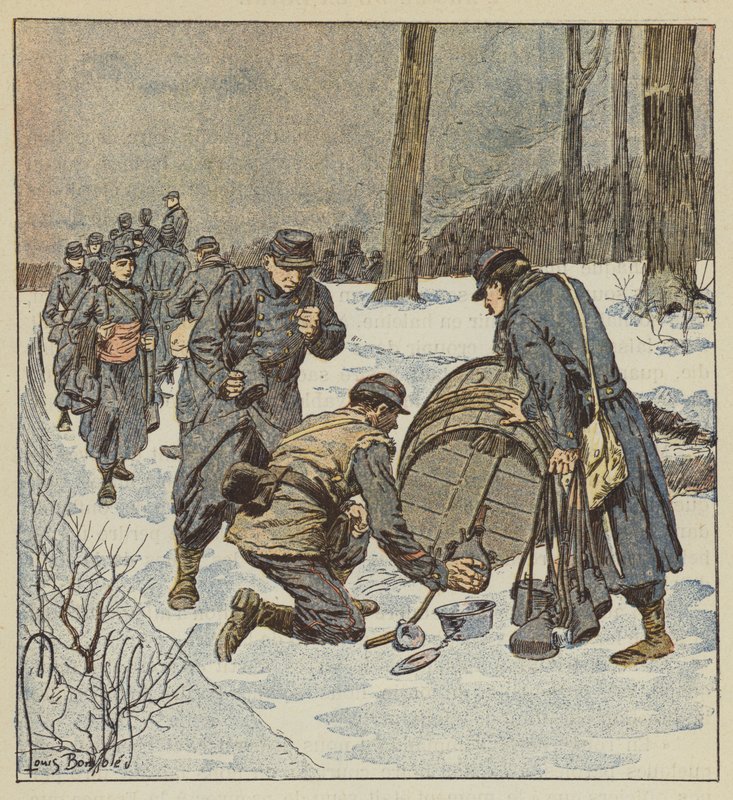 Marine Infantry Soldiers Fill Their Canteens from a Barrel of Rum by after Louis Charles Bombled