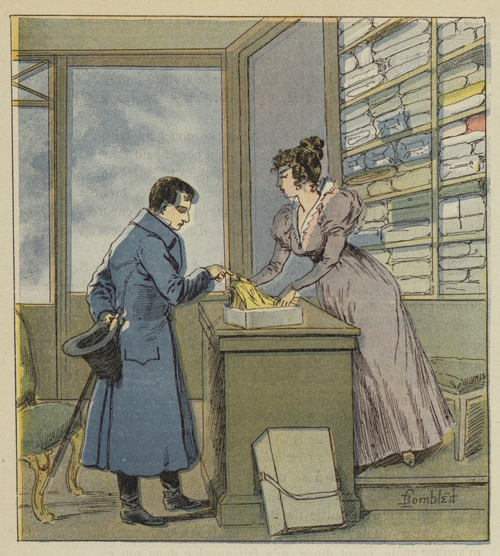 Napoleon disguised in a shop on Saint-Denis street by after Louis Charles Bombled