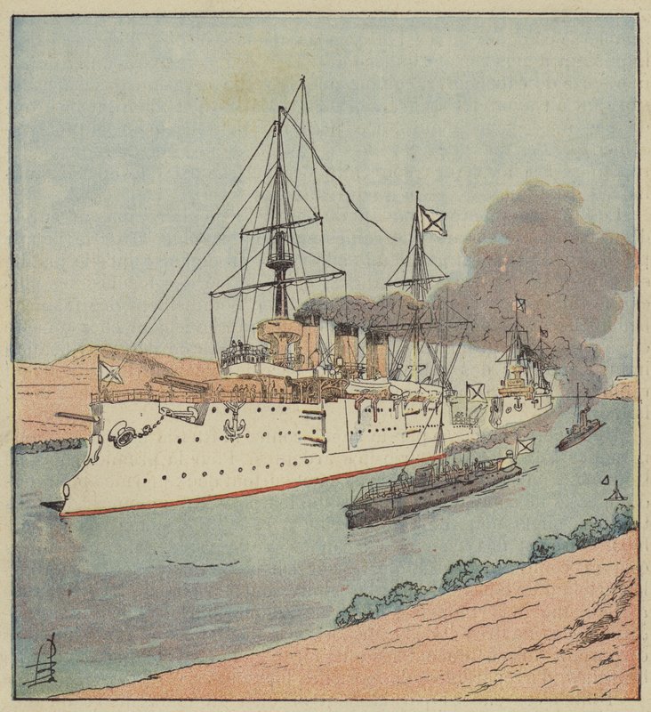 Russian Warships in the Suez Canal by after Louis Charles Bombled