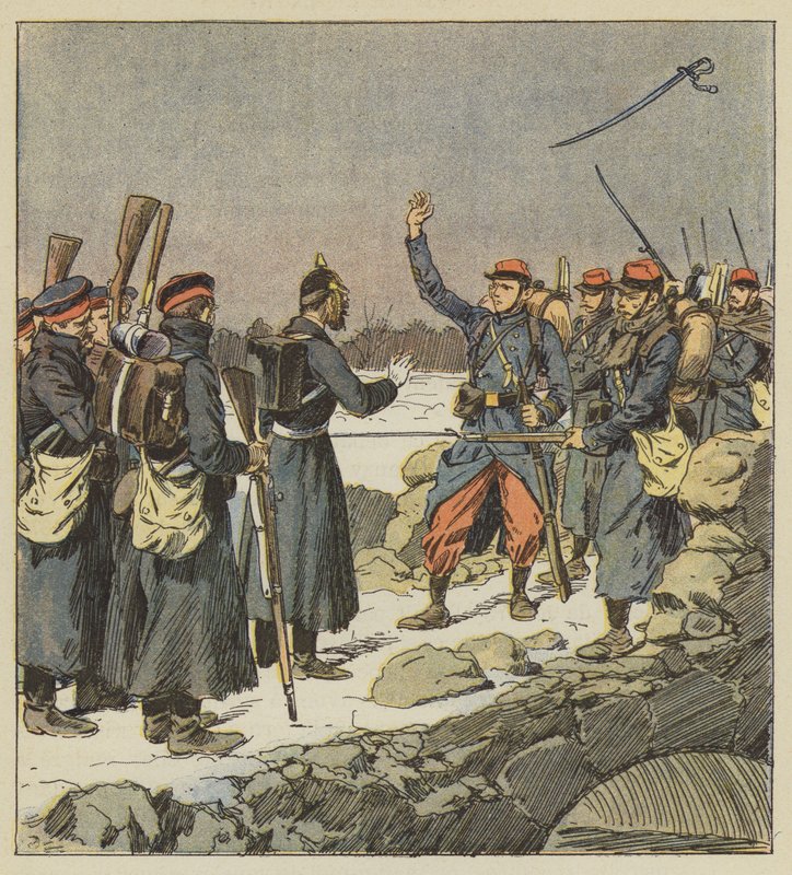 A German Officer Returns His Sword to a French Corporal Who Throws It to the Wind by after Louis Charles Bombled
