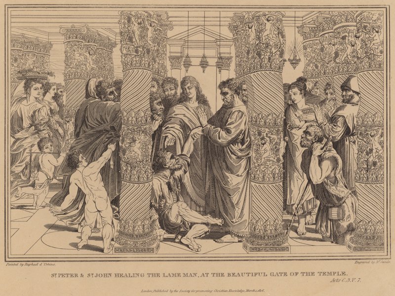 St Peter and St John healing the Lame Man, at the Beautiful Gate of the Temple, Acts by after Raphael