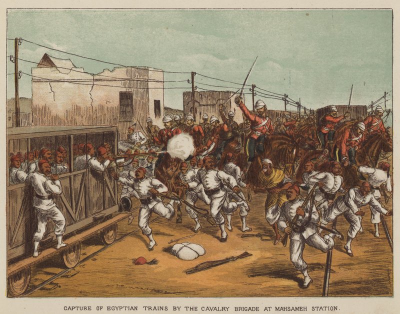 Capture of Egyptian trains by the Cavalry Brigade at Mahsameh Station by after Richard Simkin