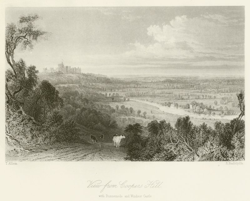 View from Coopers Hill, with Runnemede and Windsor Castle by after Thomas Allom