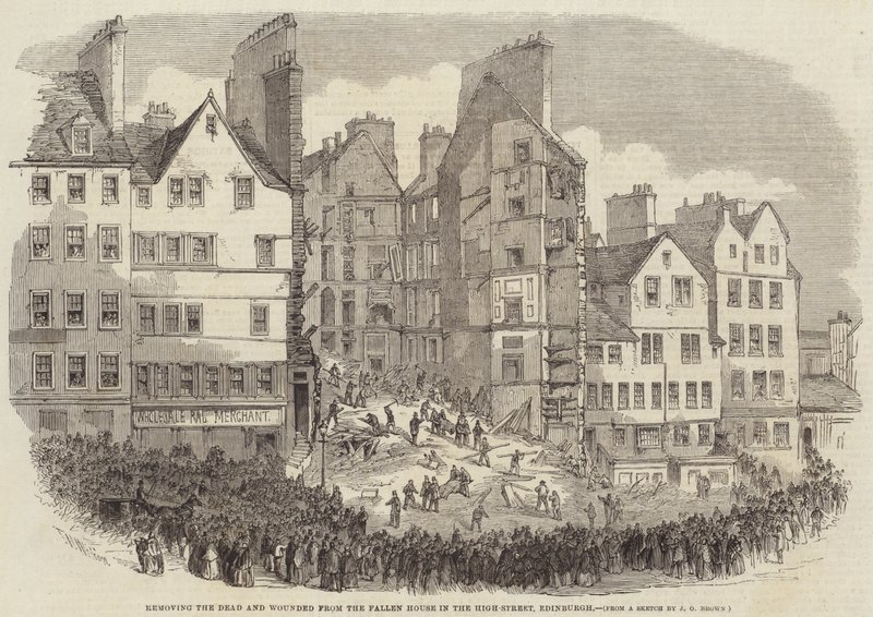Removing the Dead and Wounded from the Fallen House in the High-Street, Edinburgh by after Thomas Harrington Wilson