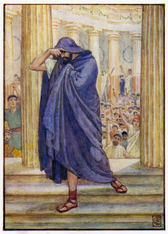 He left the assembly, hiding his face in his cloak by after Walter Crane