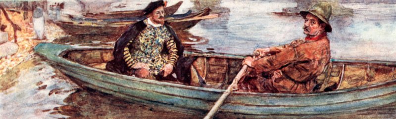 Shakespeare with a Waterman Being Rowed Down the Thames, London by after William Hatherell