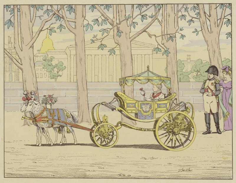 Napoleon Watching the King of Italy Taking His First Steps in a Carriage Pulled by Goats by pseudonym for Onfray de Breville Jacques Job