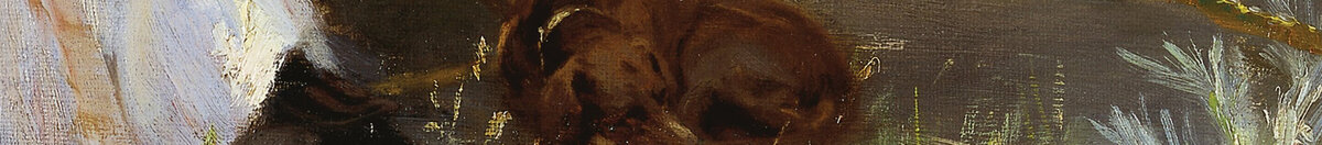 Marie Krøyer seated in the deckchair in the garden by Mrs Bendsen's house (Peder Severin Krøyer), Detail: Schlafender Hund
