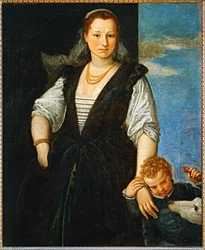 Portrait of a woman with a child and a dog