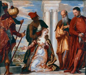 The martyrdom of Saint Justine - Saint Justine of Padua is pierced by sword thrusts. Painting by Paolo Caliari, called Veronese (1528-1588)
