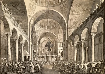 Venetian festival, the newly elected Doge of Venice being presented to the people in San Marco Basilica