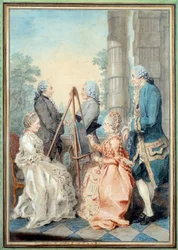 Madam and Miss Chatelain, Mr Brot and Mr de la Myre. Watercolour by Louis Carrogis Carmontelle (1717-1806)