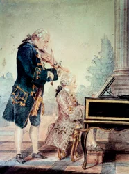 Wolfgang Amadeus Mozart as a Child Playing Piano with His Father Leopold