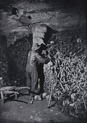 In the Catacombs of Paris (b/w photo)