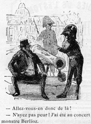 Cartoon on the work of Hector Berlioz designed by Nadar in 1856 for the Journal pour rire