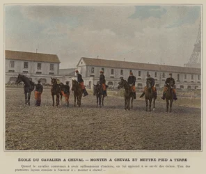 Cavalry School on Horseback, Mounting and Dismounting
