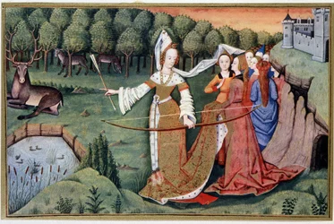 Diane (Artemis) - Chromolithography from a 15th Century Illumination
