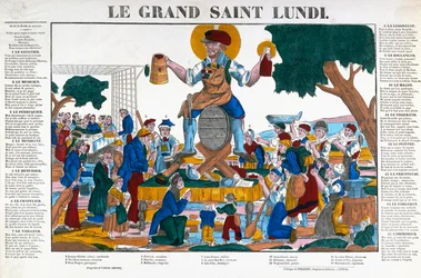 Holy Monday, Cartoon on Workers and Tradesmen Who Devote Mondays to Alcohol Instead of Their Work