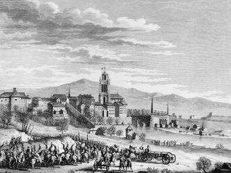 War of the French Revolution: Triumphant entry of the French into Bern in March 1798. Engraving by Berthaut after Girardet. Paris, Library of the Institute of History of Revolution