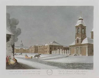 View of the Arsenal and the Foundry at St. Petersburg, Illustration for December from 
