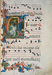 Illuminated initial with the figure of San Romualdo, for choir book 8 of Santa Maria degli Angeli
