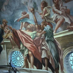 Apostles and youths, by Antonio Allegri Da Correggio, fresco, Dome of Parma Cathedral, Italy
