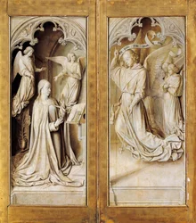 Annunciation in grisaille, exterior wings of triptych altarpiece