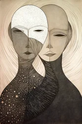 Figurative painting two women, Gustav Klimt style